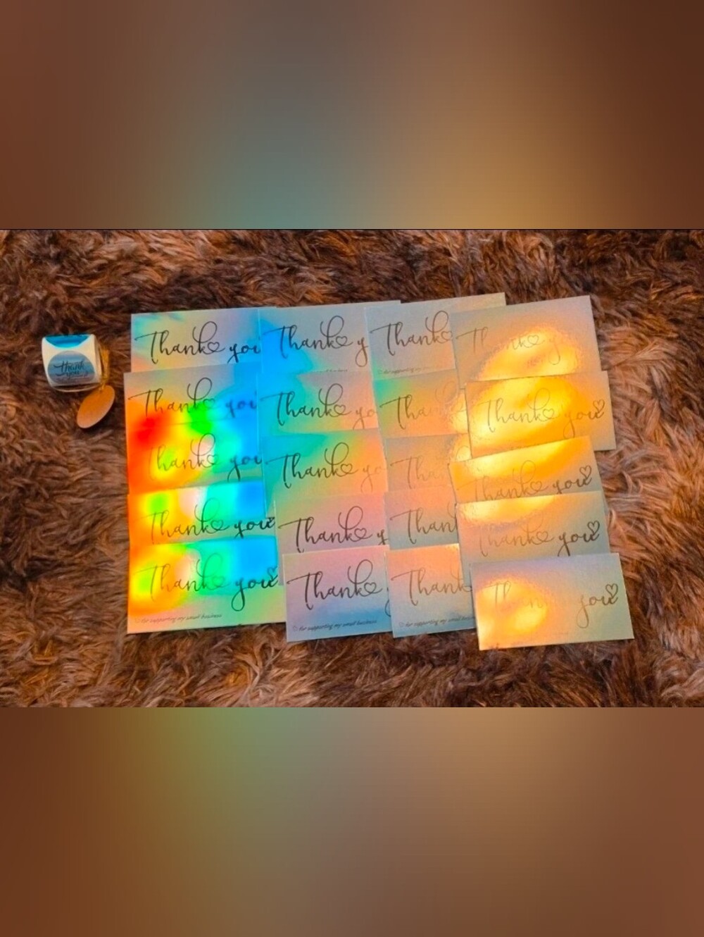 Holographic Thank You Cards and stickers. 20 of each.